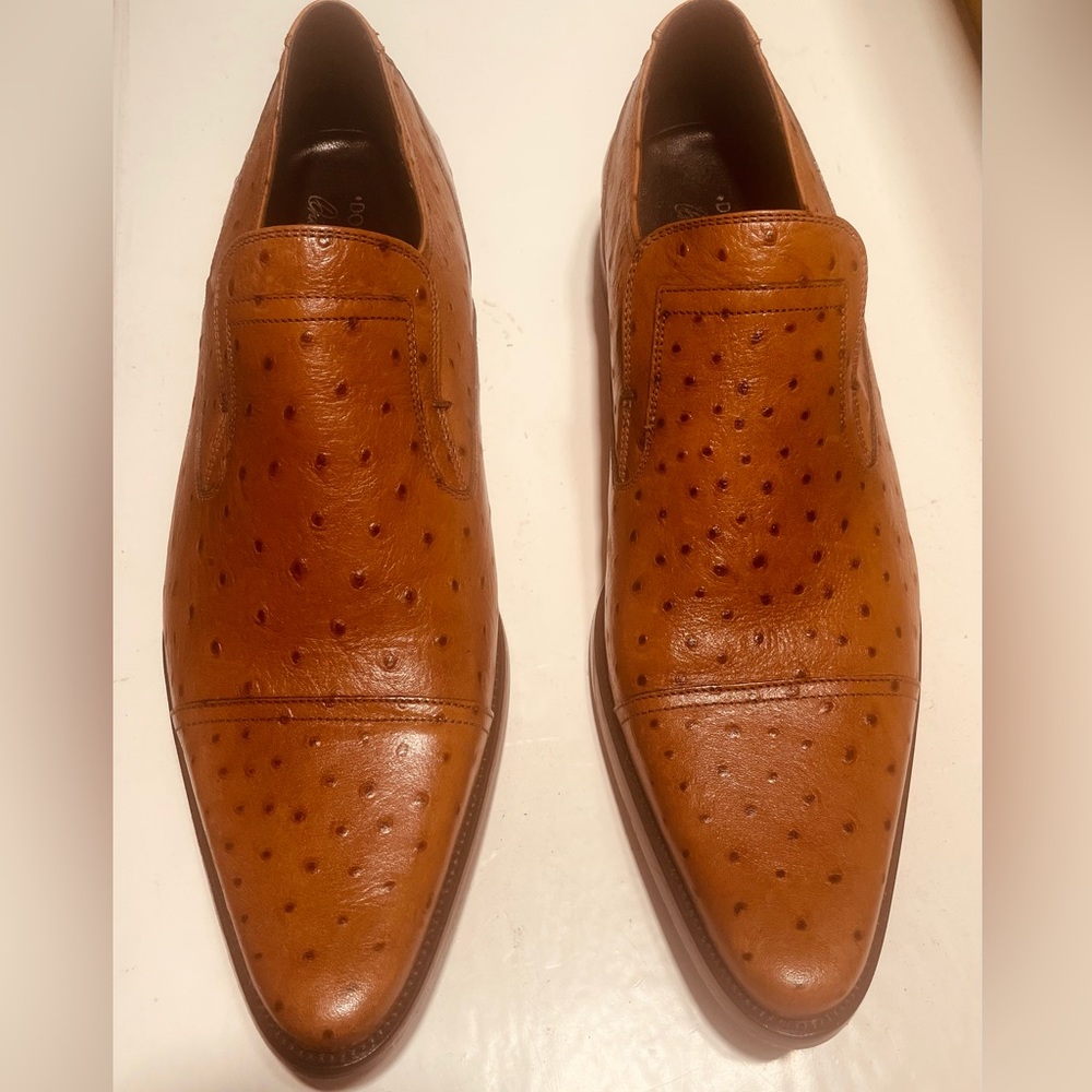 Donald J. Pliner Cognac Leather Loafers with Exotic Texture